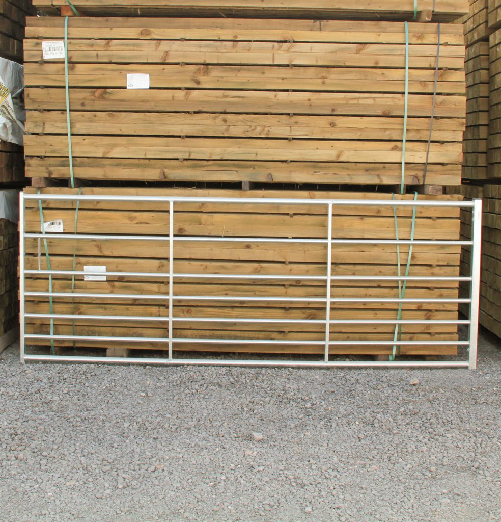 7 rail metal galvanized field gates for sale at Golden Larch Fencing.